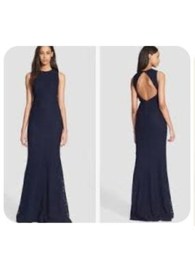 Alice and Olivia Roxie Blue Black Floral Lace Maxi Dress Gown Women's Sz 4